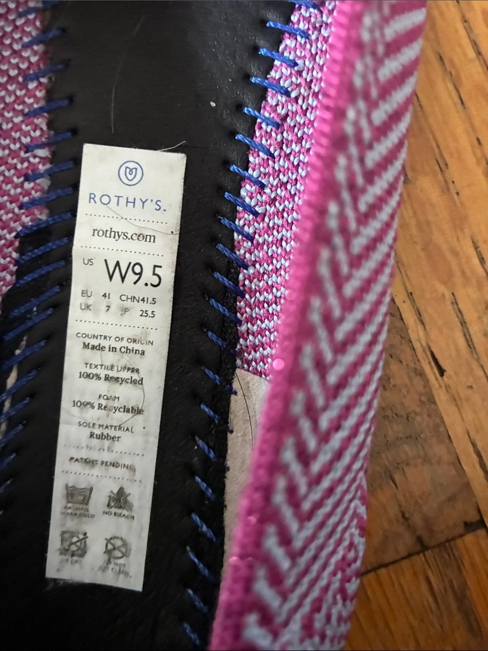 Rothy's Pink Chevron Knit Loafer with Blue Trim